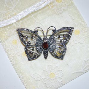 Sterling Silver Butterfly Garnet Pin